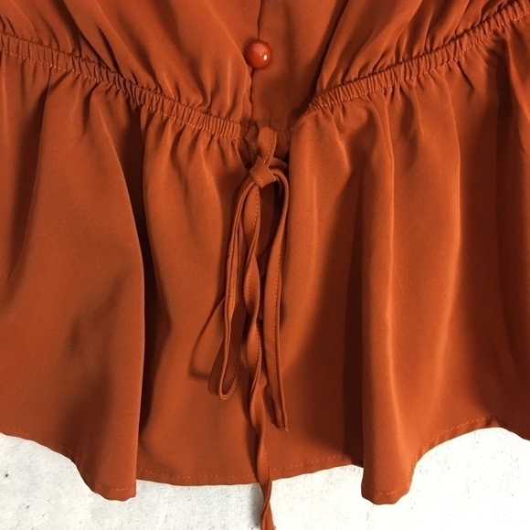 Shein Blouse Top Sz Large Elastic Waist Balloon Sleeves Flare Hem Burnt Orange - Picture 3 of 12